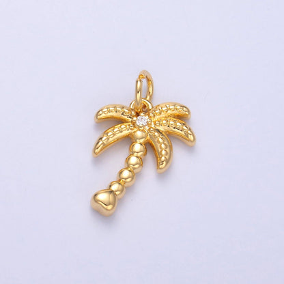 24K Gold Filled CZ Dotted Nature Palm Tree 3D Multidimensional Charm in Gold & Silver | N019: Silver