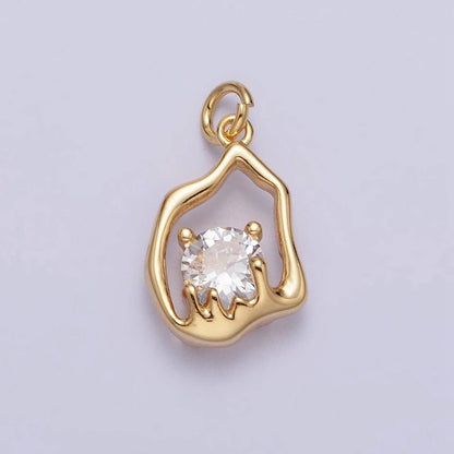 Gold, Silver Abstract Molten Drip Round Clear CZ Cubic Zirconia Charm | AC243 AC244: Silver