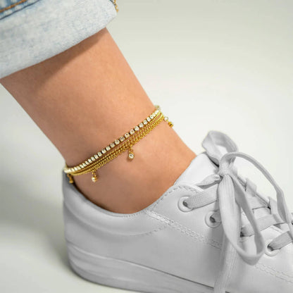 18K Gold PVD Elegant Layered 3 Row Chain Anklet: Gold
