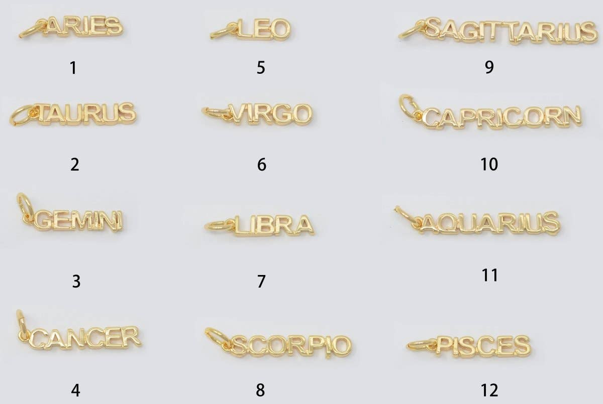 Gold Filled Zodiac Sign Script Words Mini Charm in Gold & Silver | A-A1815-A-A1820 | A-A1839-A-A1844: Silver / Aries