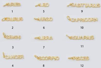 Gold Filled Zodiac Sign Script Words Mini Charm in Gold & Silver | A-A1815-A-A1820 | A-A1839-A-A1844: Silver / Taurus