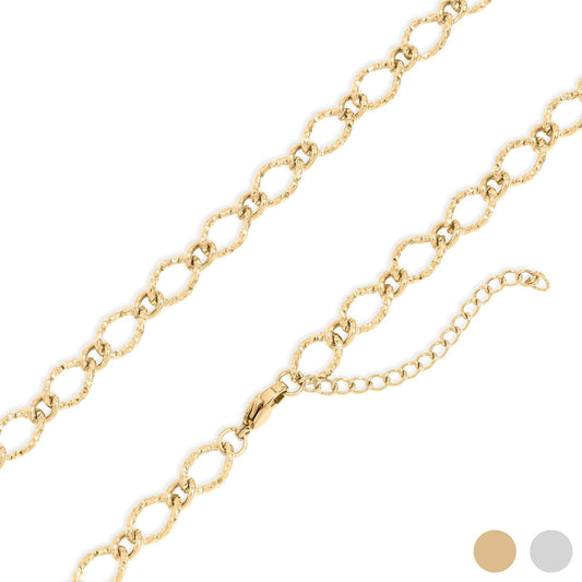 18K Gold PVD Stainless Steel Hammered Oval Chain Necklace: Stainless / 18+2"