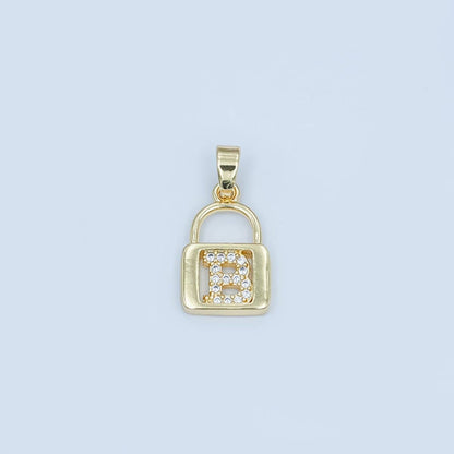 24K Gold Filled Micro Paved Initial Letter Padlock Pendant | A001 - A013: Letter K