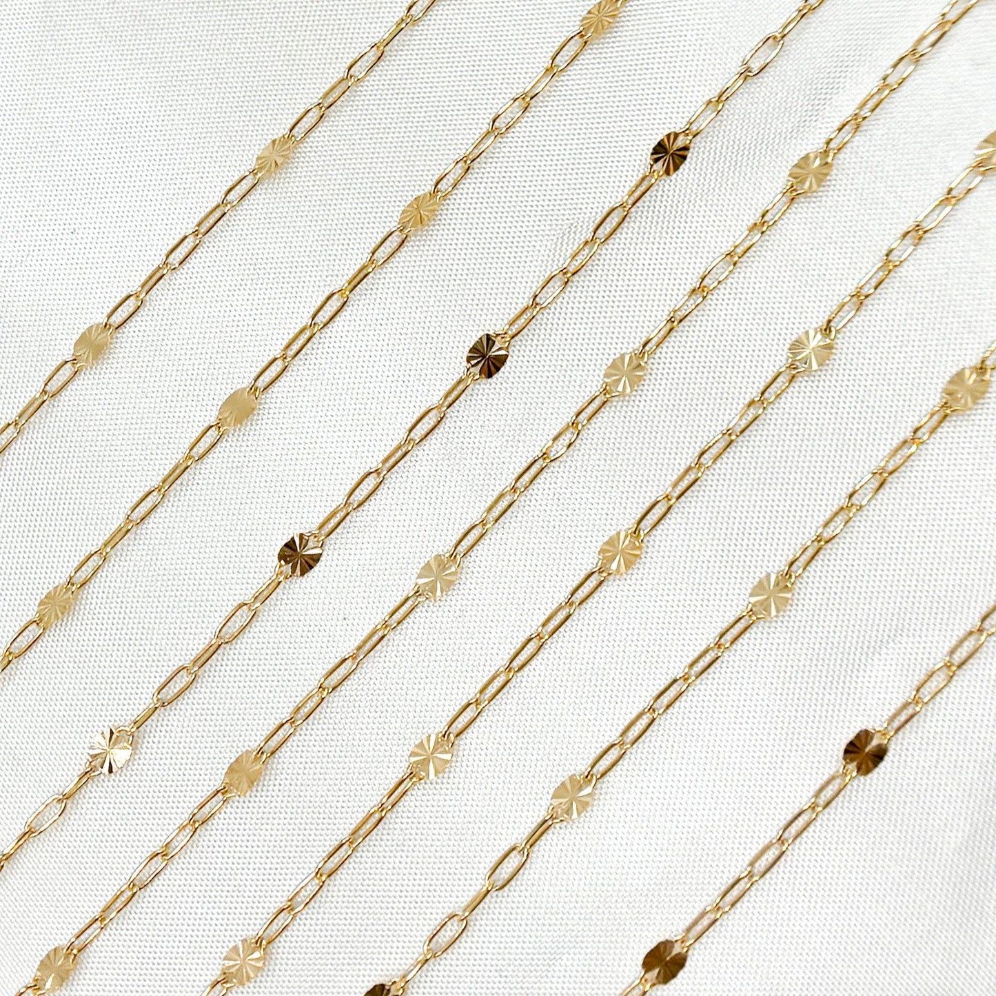 Permanent Jewelry 14K Gold-Filled Smooth Paperclip and Diamond Cut Marina Link Chain: 2.1mm-3mm / 7in / Paperclip