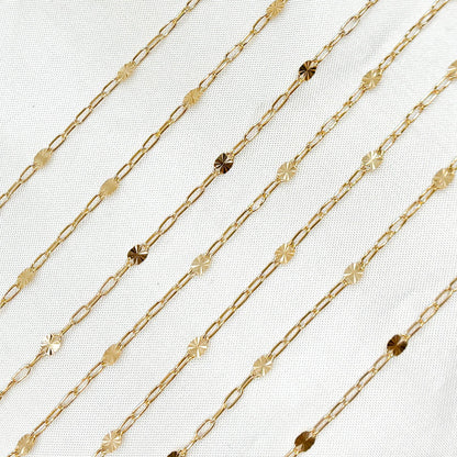 Permanent Jewelry 14K Gold-Filled Smooth Paperclip and Diamond Cut Marina Link Chain: 2.1mm-3mm / 7in / Paperclip