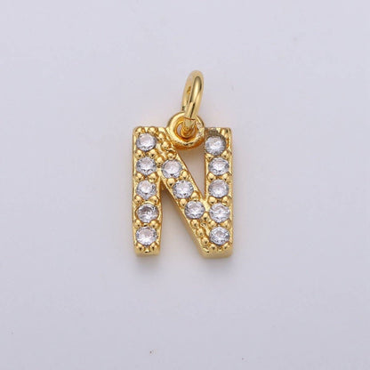 14k Gold Filled Tiny CZ Initial, Letter Alphabet Micro Pave charms Dainty Gold Cubic Pendant Charm for Necklace Bracelet Earring Add on A-099 to A-111: By Set