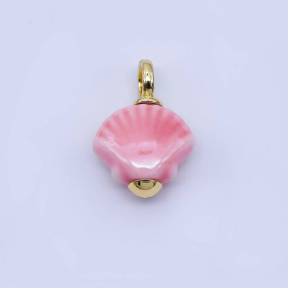 24K Gold Filled 12mm Handmade Ceramic Clam Seashell Charm | AF1577 - 1582: Pink