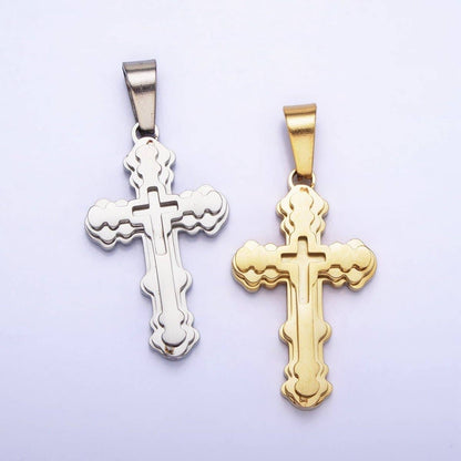 Stainless Steel Layered Religious Bubble Cross Pendant in Gold & Silver | P-1080: Silver