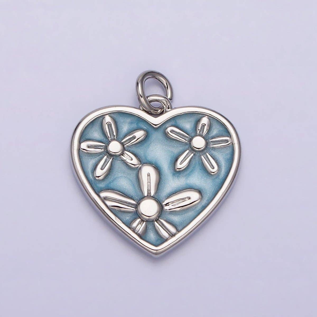 16K Gold Filled Triple Flower White, Pink, Blue Sparkly Enamel Heart Charm | AC1105 - AC1110: Silver / Purple