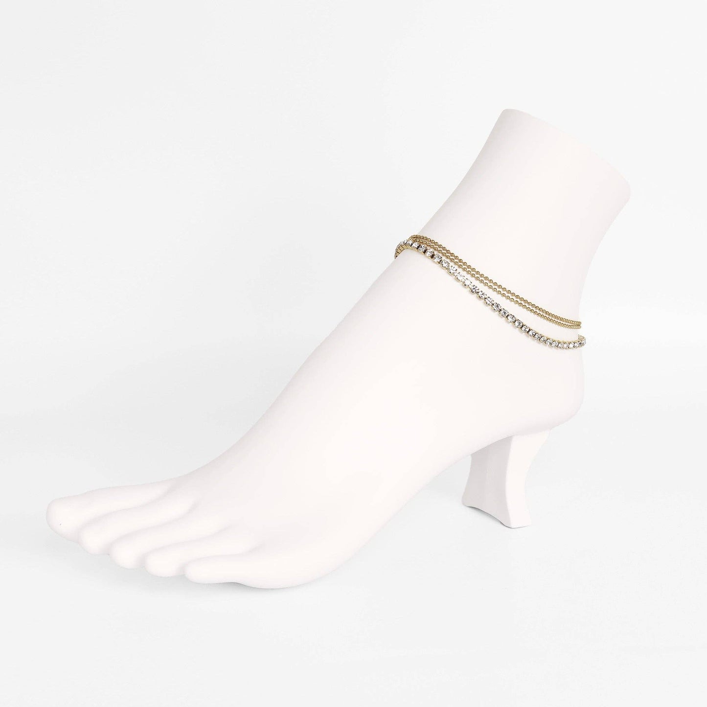 18K Gold PVD Elegant Layered 3 Row Chain Anklet: Gold