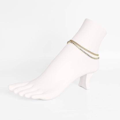 18K Gold PVD Elegant Layered 3 Row Chain Anklet: Gold