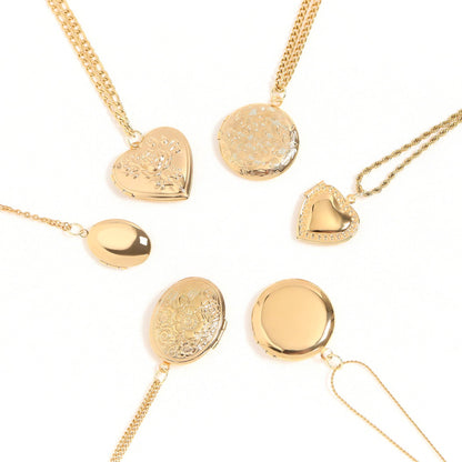 18K Gold PVD Stainless Steel Textured Oval Locket Pendant: Gold