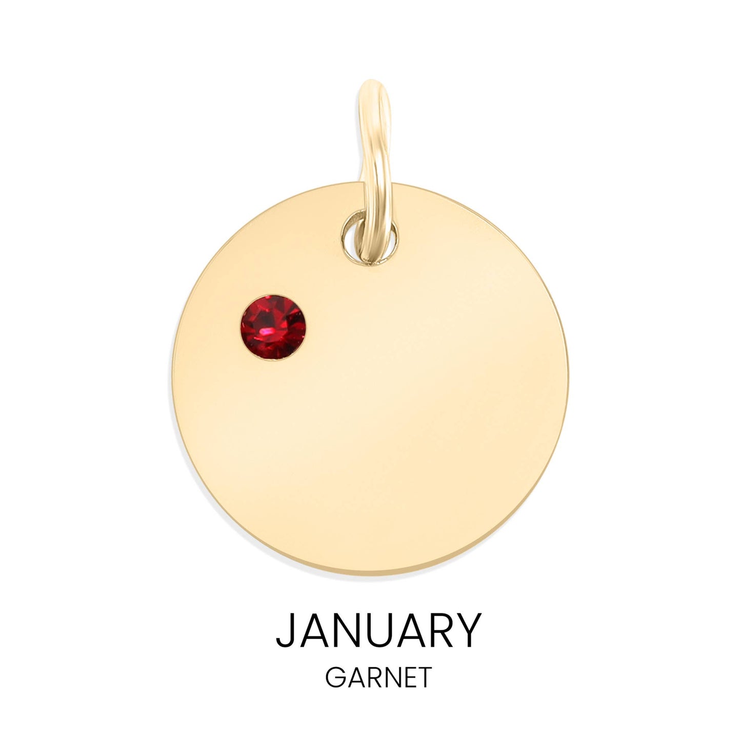 18K Gold PVD Blank Engravable Circle Birthstone Charm: January/Garnet