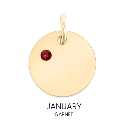 18K Gold PVD Blank Engravable Circle Birthstone Charm: January/Garnet