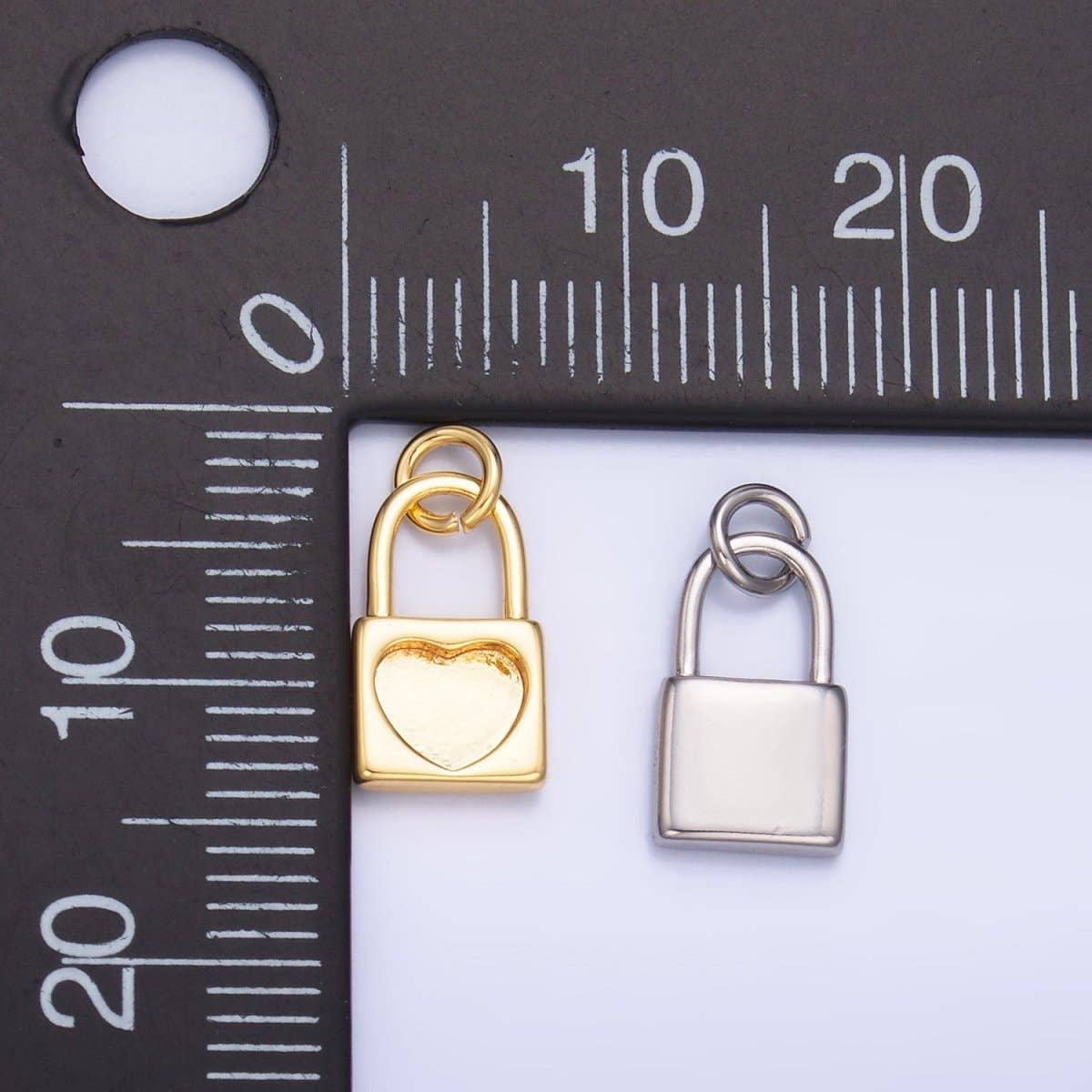 24K Gold Filled Heart Padlock Mini Charm in Gold & Silver | W871: Gold