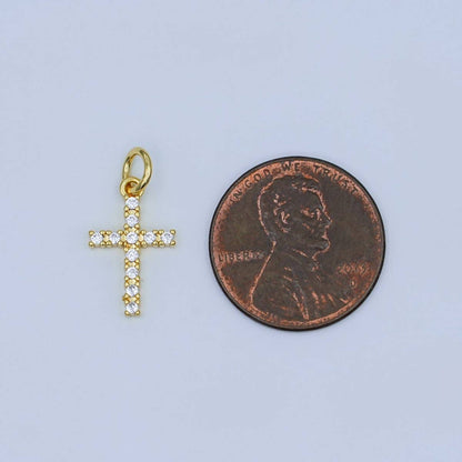 24K Gold Filled Micro Paved CZ Cross Mini Charm | AF544