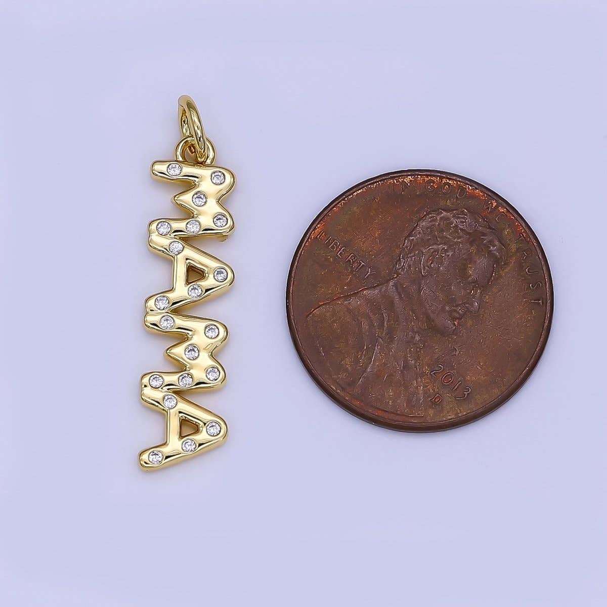 24K Gold Filled "MAMA" CZ Dotted Script Charm | N1323