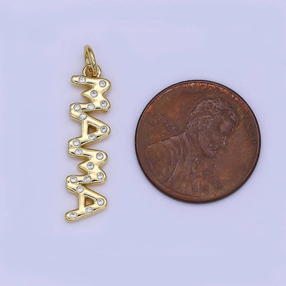 24K Gold Filled "MAMA" CZ Dotted Script Charm | N1323