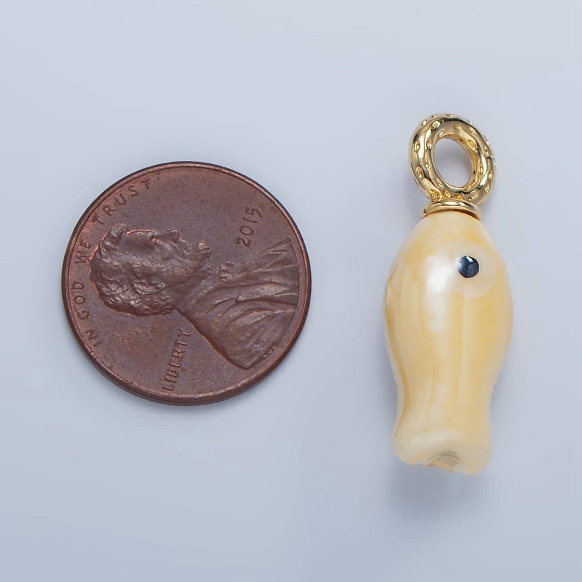 24K Gold Filled 30mm Enamel Fish Sea Animal Ceramic Drop Charm | X794 - X801: White