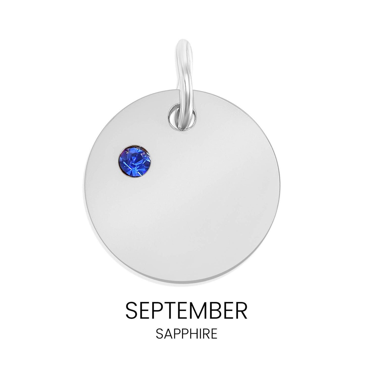 Stainless Steel Blank Engravable Circle Birthstone Charm: May/Emerald