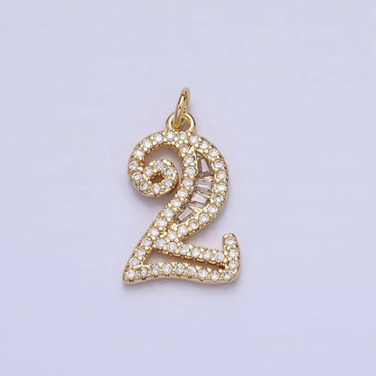 Micro Pave CZ Numbering Charms Pave Dangle Gold Filled Over Brass Number Charms Women Pave Number Findings Number 0-9 Charms AC519 - AC528: All # 0-9