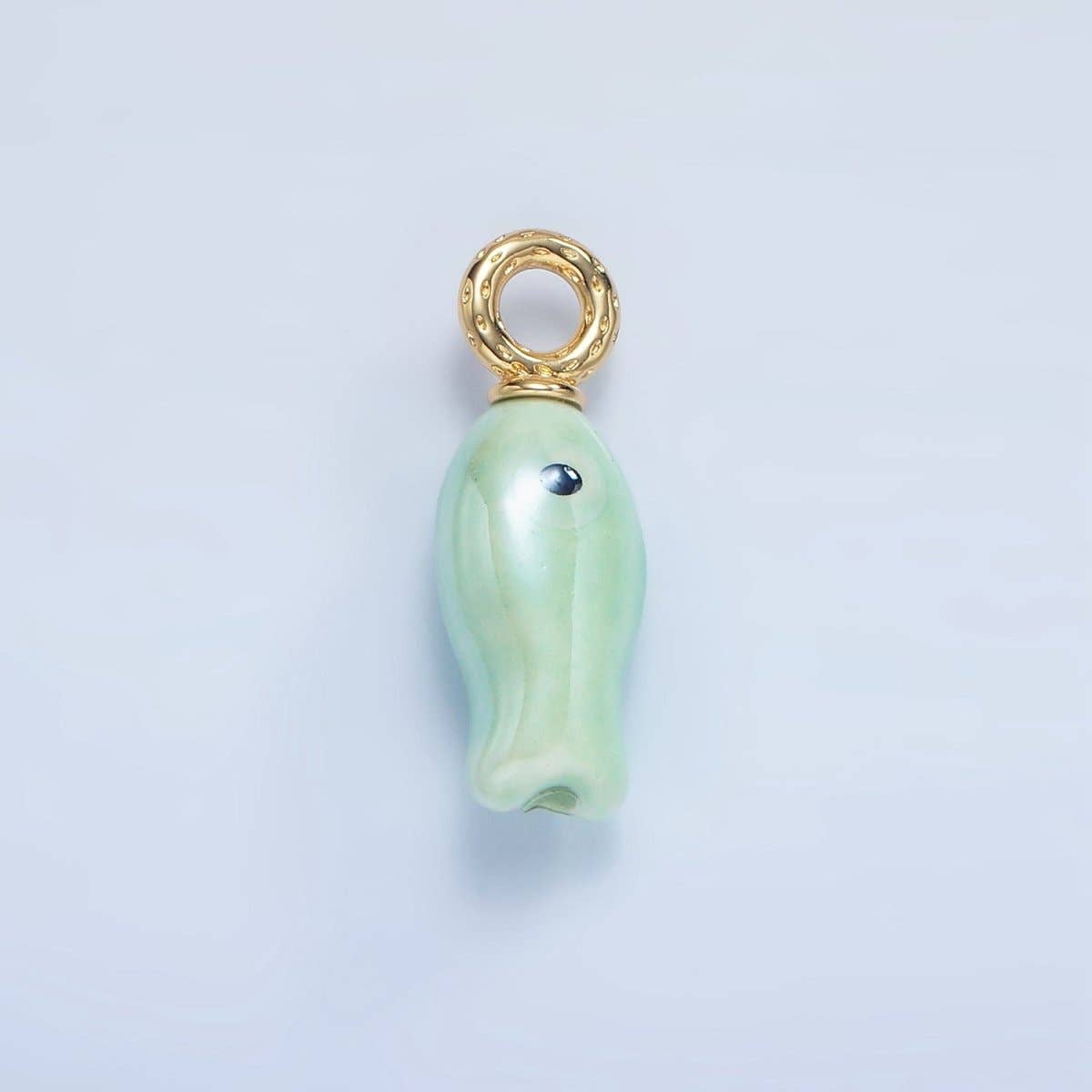 24K Gold Filled 30mm Enamel Fish Sea Animal Ceramic Drop Charm | X794 - X801: White