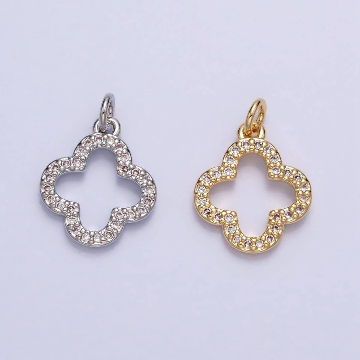 Gold, Silver Mini Lucky Four-Leaf Clover Quatrefoil Open Charm | AC-733 AC-734: Silver