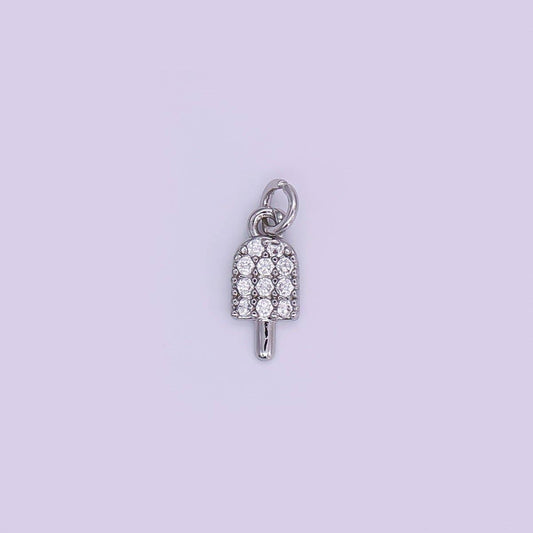 24K Gold Filled 11mm Micro Paved CZ Popsicle Sweet Ice Cream Charm in Gold & Silver | AJ-344: Silver