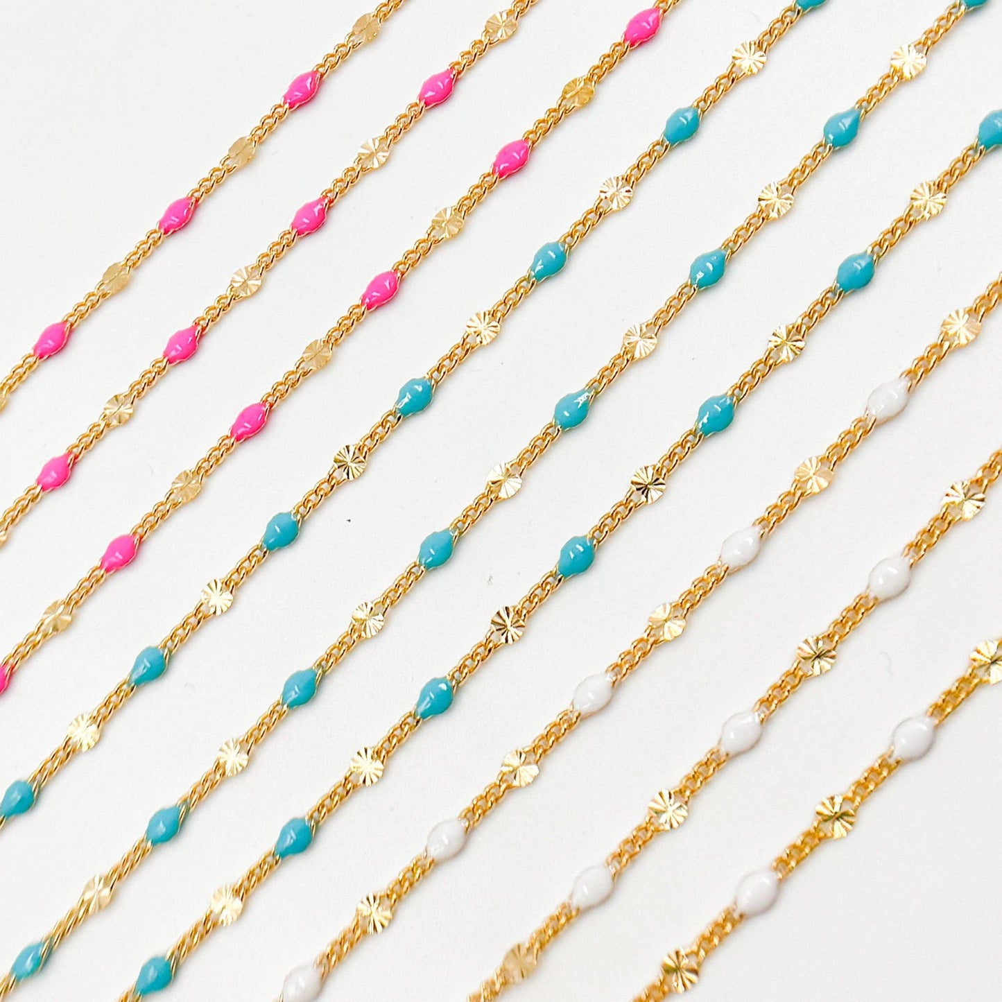 V269ENGF. 14K Gold Filled Enamel Marina Link Chains: Pink / 1.1mm-2mm / Marina