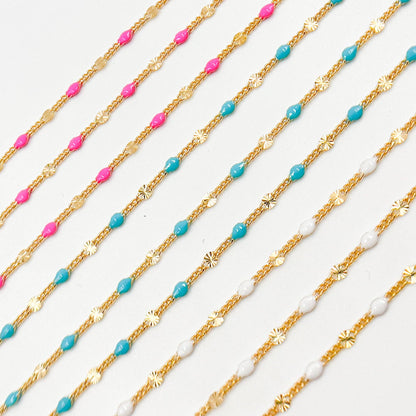 Permanent Jewelry 14K Gold Filled Enamel Marina Link Chains: Turquoise / 1.1mm-2mm / Marina