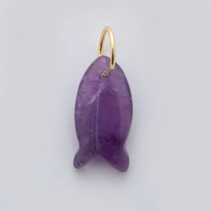 18K Gold Filled 23.7mm Natural Gemstone Fish Charm | C317 - C435: White Opal