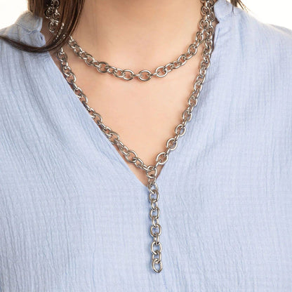 18K Gold PVD Stainless Steel Chunky Chain Lariat Necklace: Gold