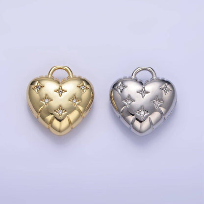 24K Gold Filled Star CZ Puffed Heart Charm in Gold & Silver | H035: Gold