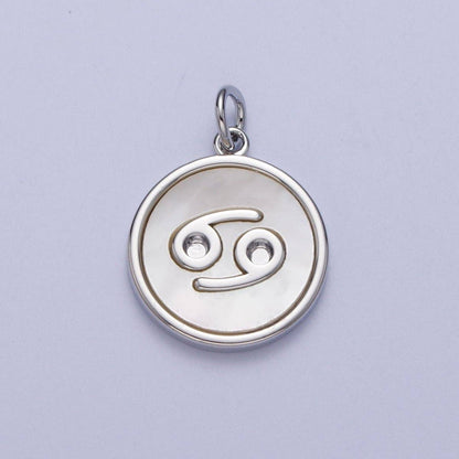 White Gold Filled Zodiac Signs Shell Pearl Round Coin Astrology Horoscope Silver Charm | A-A1731-A-A1736: Aries