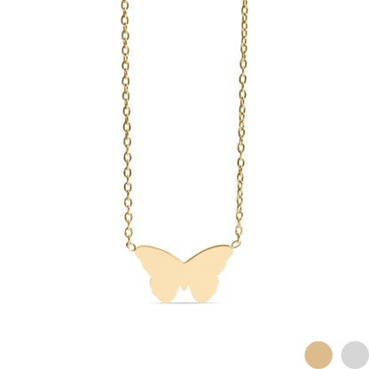 18K Gold PVD Stainless Steel Engravable Butterfly Necklace : Stainless