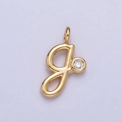 Gold Initial Alphabet Lower Case Cursive Letter Clear CZ Personalized Charm | A-507-A-519: Letter P