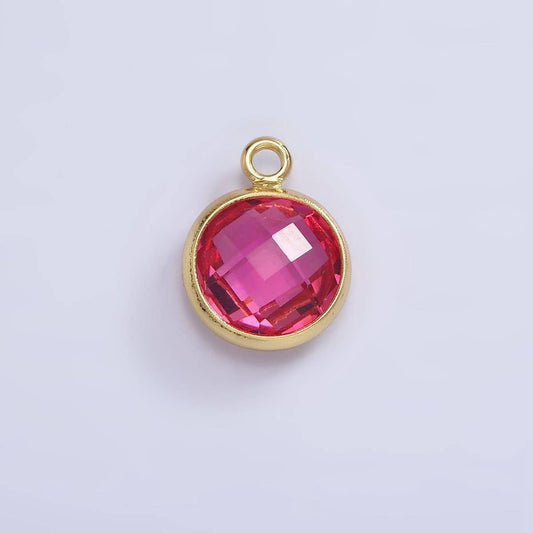 9mm Round BIRTHSTONE Cubic Zirconia Circle Gold Charm Add on Component For Jewelry Making | N-1209 N-1210: Dark Pink
