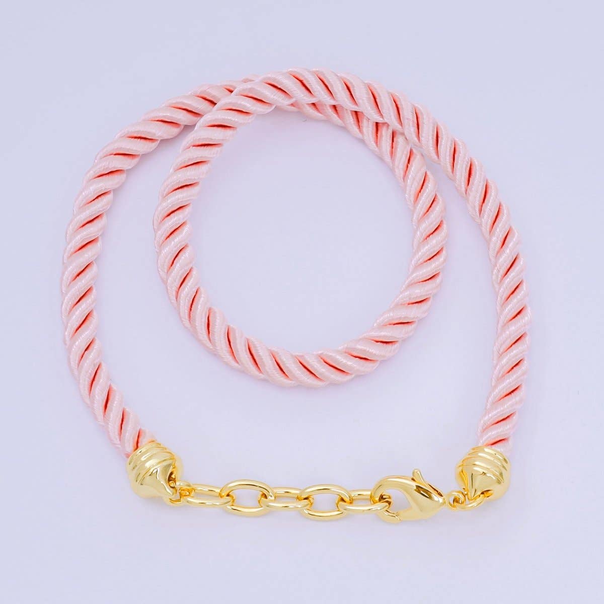 24K Gold Filled Red, Blue, Pink, Beige Twisted Braided Cord Chain Necklace | WA-2440 ~ WA-3830: Dark Blue / 16.3 Inches