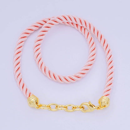 24K Gold Filled Red, Blue, Pink, Beige Twisted Braided Cord Chain Necklace | WA-2440 ~ WA-3830: Dark Blue / 16.3 Inches
