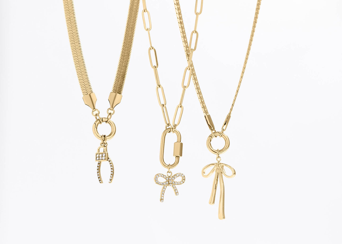 18K Gold PVD Paperclip Carabiner Necklace: Stainless / 18+2"