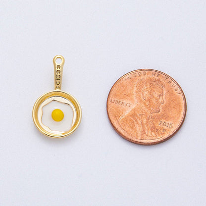 18K Gold Filled 20mm Sunny Side Egg Frying Pan Culinary Food Pendant | AF1218