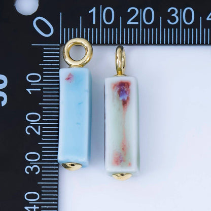 18K Gold Filled Blue, Teal, Brown, Pink Watercolor Bar Ceramic Drop Pendant | AJ-451: # 9
