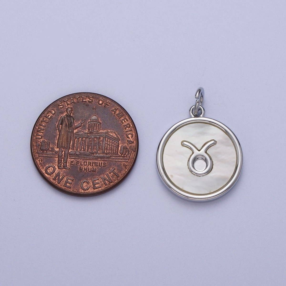 White Gold Filled Zodiac Signs Shell Pearl Round Coin Astrology Horoscope Silver Charm | A-A1731-A-A1736: Cancer