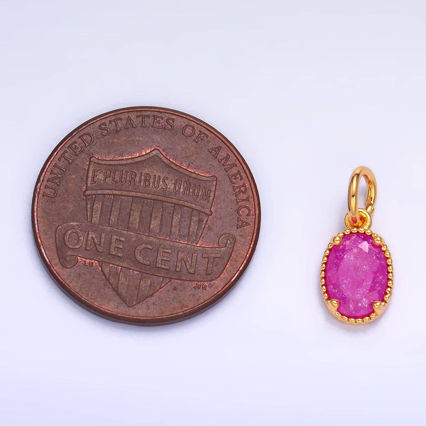 24K Gold Filled Green, Pink, Fuchsia Glitter CZ Oval Charm | W280 W281: Fuchsia