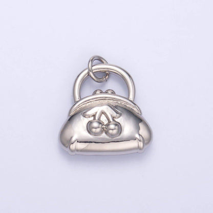 24K Gold Filled Cherry Fruit Purse Bag 3D Multidimensional Charm in Gold & Silver | N001: SILVER