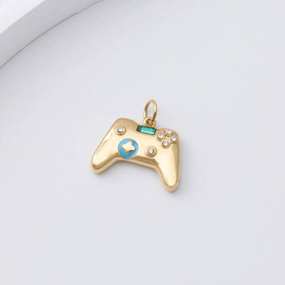 18K Gold PVD Stainless Steel Game Controller Charm: Stainless
