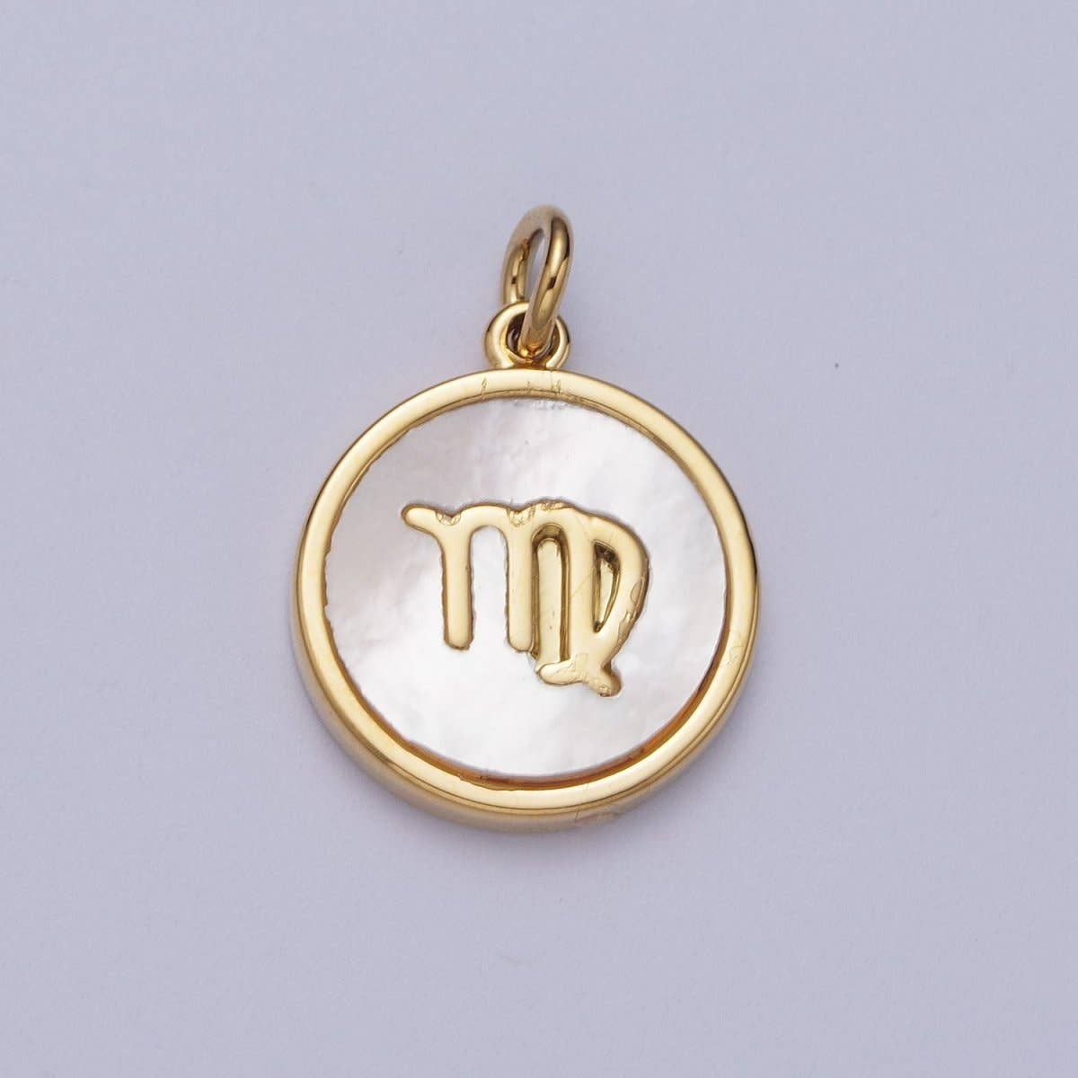 24K Gold Filled Zodiac Signs Shell Pearl Round Coin Charm Astrology Jewelry Making | A-A1367-A-A1372: Gemini