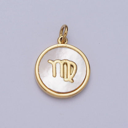24K Gold Filled Zodiac Signs Shell Pearl Round Coin Charm Astrology Jewelry Making | A-A1367-A-A1372: Taurus