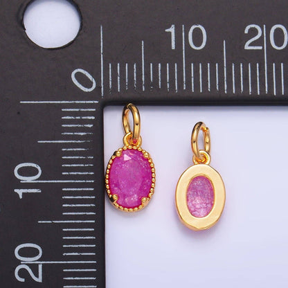 24K Gold Filled Green, Pink, Fuchsia Glitter CZ Oval Charm | W280 W281: Green