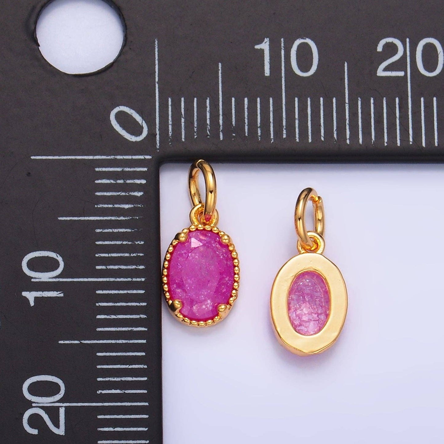 24K Gold Filled Green, Pink, Fuchsia Glitter CZ Oval Charm | W280 W281: Fuchsia